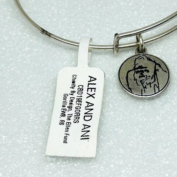 Alex And Ani Charity By Design Gorilla Charm Silver Tone Bracelet Ellen Fund NWT - Picture 3 of 5